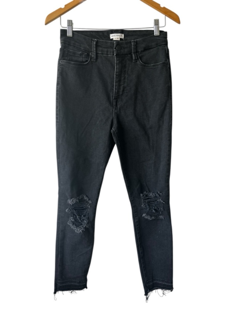 Good American Black Raw Distressed Jeans 6/28